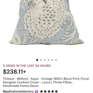 Thibaut Milford aqua vintage 1920’s block print luxury pillows (set of 2)